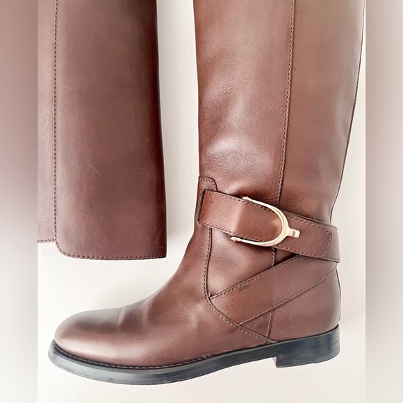 GUCCI | Stirrup Brown Leather Pull On Flat Riding Boots Tall Knee-high 36 US 6 - Picture 11 of 14